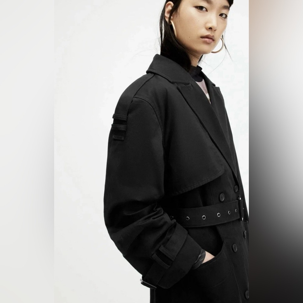 AllSaints Wyatt Black Trench Coat